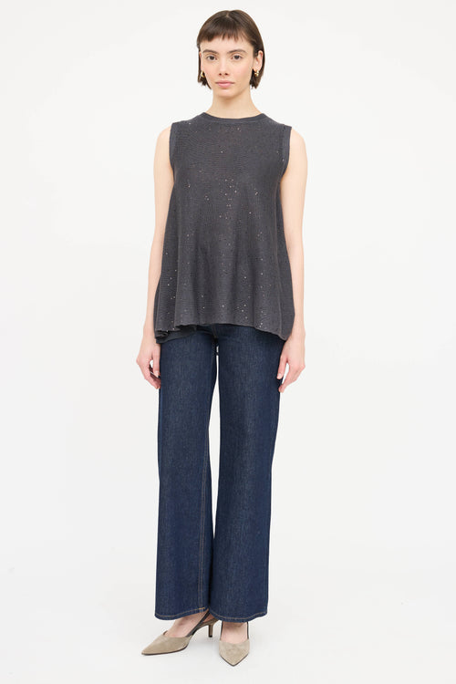 Brunello Cucinelli Knit Linen Sequin Top