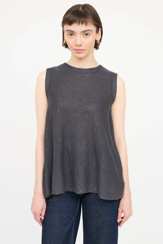 Brunello Cucinelli Knit Linen Sequin Top