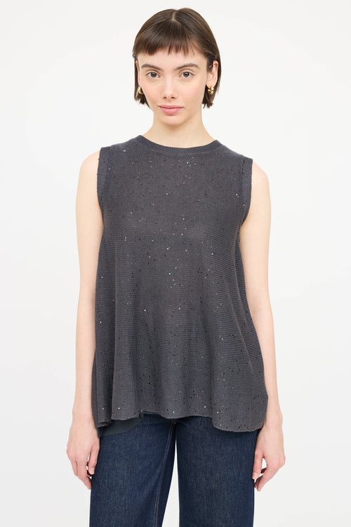 Brunello Cucinelli Knit Linen Sequin Top