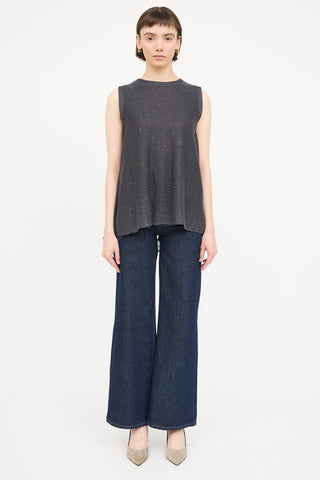 Brunello Cucinelli Knit Linen Sequin Top