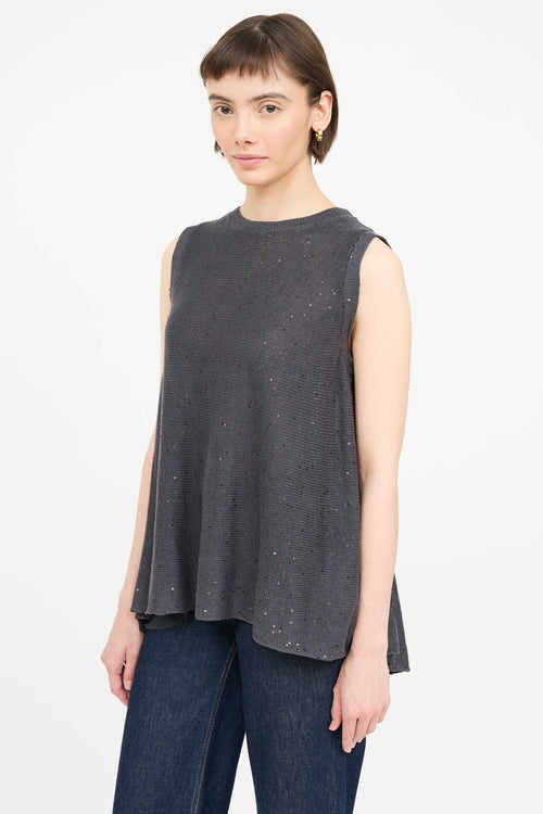 Brunello Cucinelli Knit Linen Sequin Top