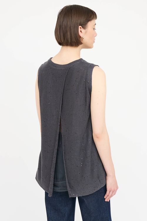 Brunello Cucinelli Knit Linen Sequin Top