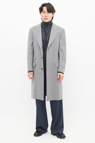 Brunello Cucinelli Grey & Navy Wool Detachable Vest Coat