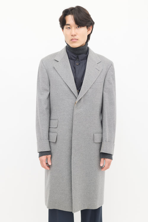 Brunello Cucinelli Grey & Navy Wool Detachable Vest Coat