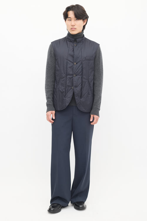 Brunello Cucinelli Grey & Navy Wool Detachable Vest Coat