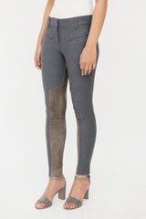 Brunello Cucinelli Grey Wool & Suede Riding Pant