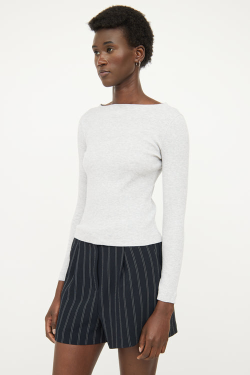 Grey Ribbed Beaded Top Brunello Cucinelli