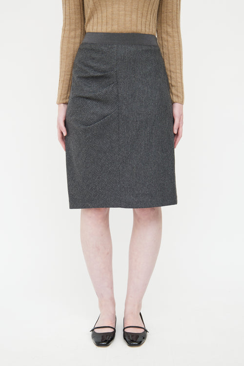 Brunello Cucinelli Grey Wool Gathered Skirt