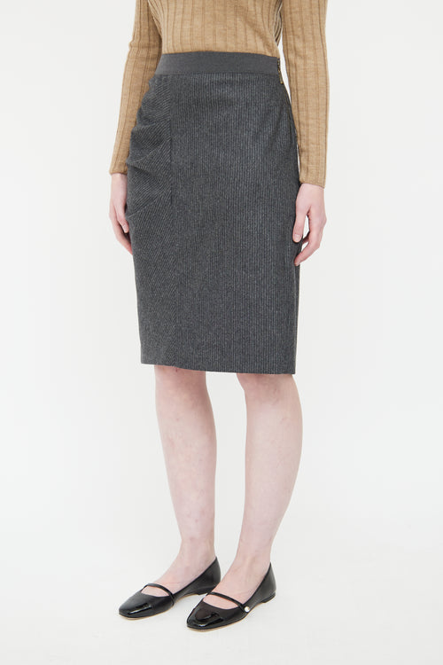 Brunello Cucinelli Grey Wool Gathered Skirt