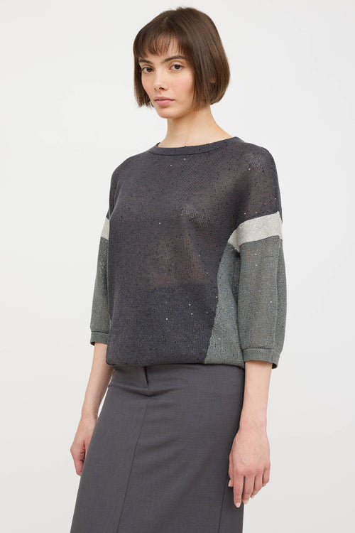 Linen Knit Panelled Sweater