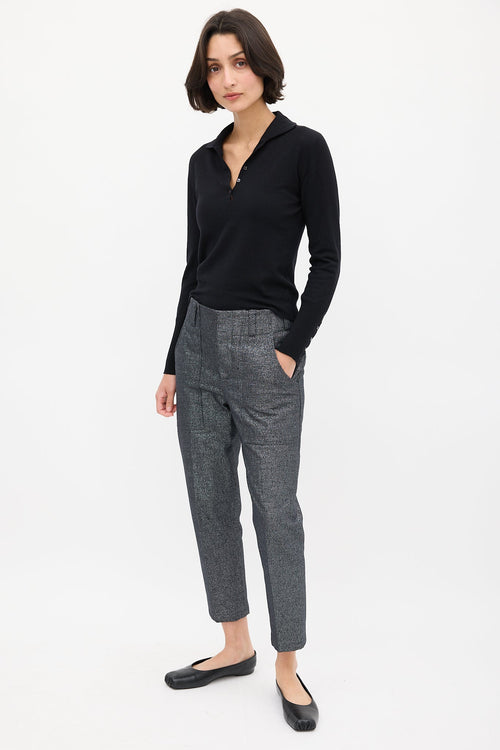 Brunello Cucinelli Grey Shimmer Cropped Trouser