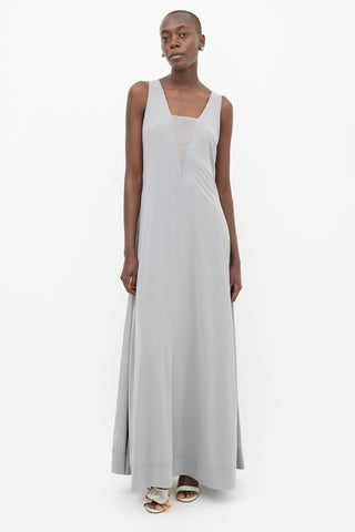 Brunello Cucinelli Grey Silk Monilli Maxi Dress