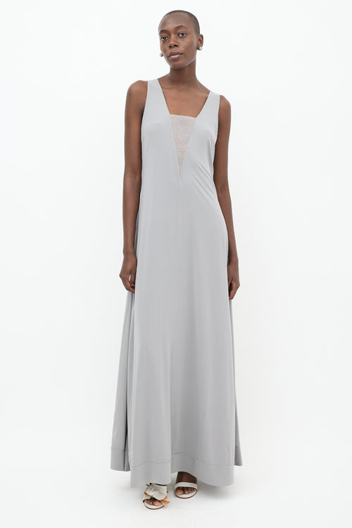 Brunello Cucinelli Grey Silk Monilli Maxi Dress