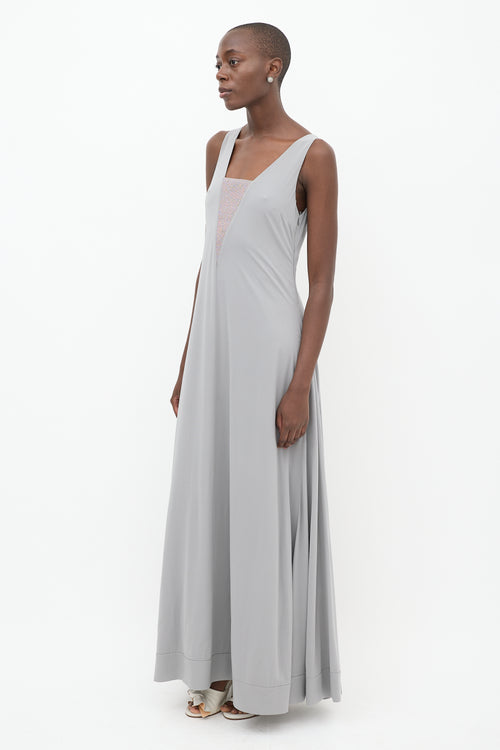 Brunello Cucinelli Grey Silk Monilli Maxi Dress