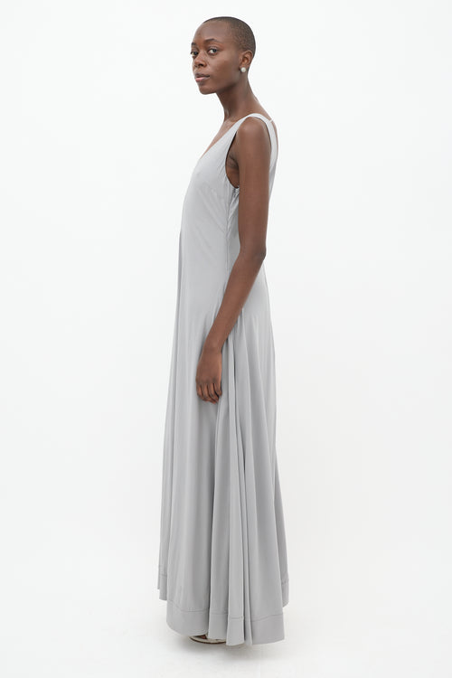 Brunello Cucinelli Grey Silk Monilli Maxi Dress