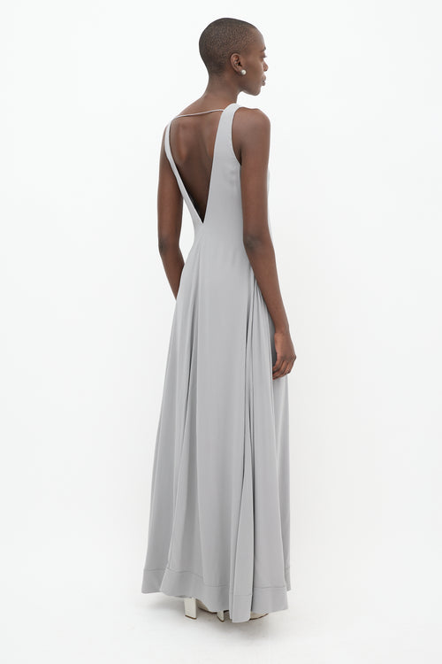 Brunello Cucinelli Grey Silk Monilli Maxi Dress