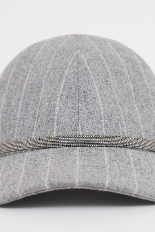 Brunello Cucinelli Pinstripe Wool Monili Cap