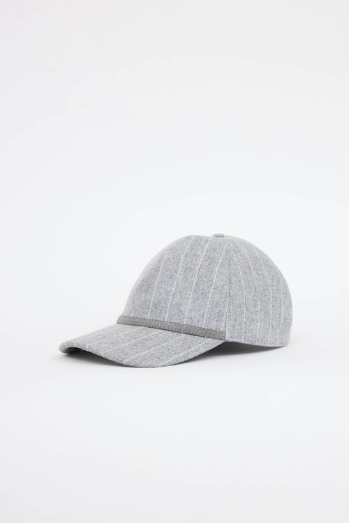 Brunello Cucinelli Pinstripe Wool Monili Cap