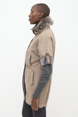 Brunello Cucinelli Grey Suede Fur Trim Coat