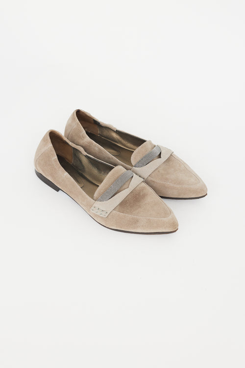 Brunello Cucinelli Grey Suede Monili Flat