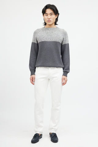 Brunello Cucinelli Grey & White Knit Sweater