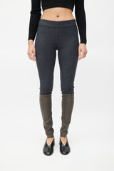 Brunello Cucinelli Grey Wool & Brown Leather Slim Trouser