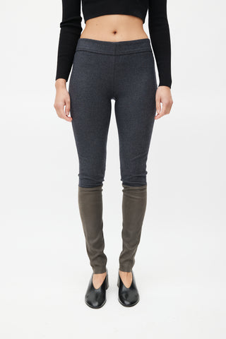 Brunello Cucinelli Grey Wool & Brown Leather Slim Trouser