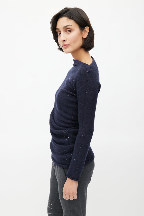Brunello Cucinelli Navy Cashmere Sequin Asymmetrical Sweater