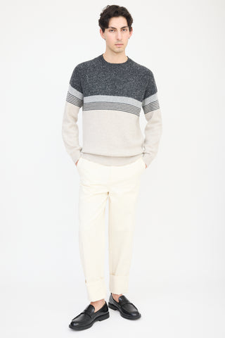 Brunello Cucinelli Grey Wool Knit Striped Sweater