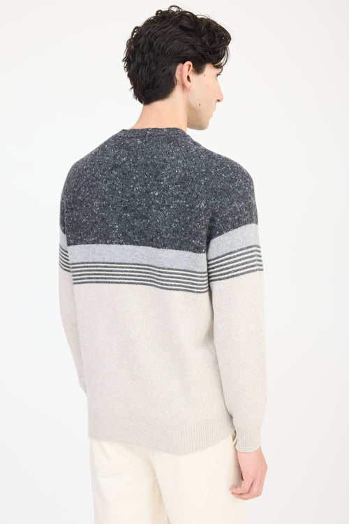 Brunello Cucinelli Grey Wool Knit Striped Sweater