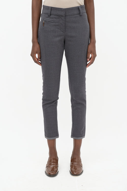 Brunello Cucinelli Grey Wool Panelled Trouser