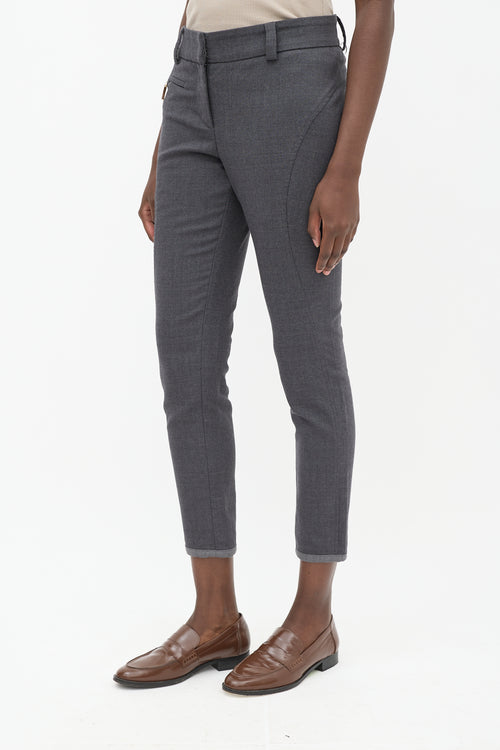 Brunello Cucinelli Grey Wool Panelled Trouser