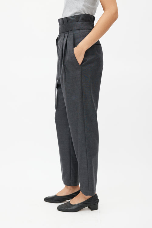 Brunello Cucinelli Grey Wool Pleated Belted Trouser