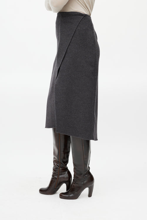 Brunello Cucinelli Grey Wool Wrap Skirt