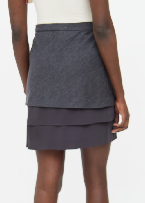 Brunello Cucinelli Grey Silk Overlay Skirt