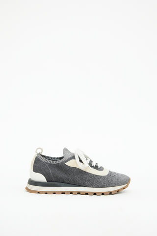 Brunello Cucinelli Grey & Silver Knit Sock Sneaker