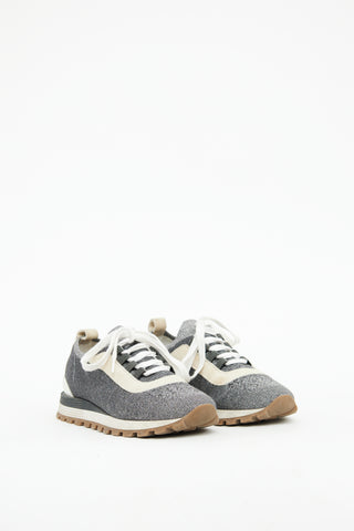 Brunello Cucinelli Grey & Silver Knit Sock Sneaker