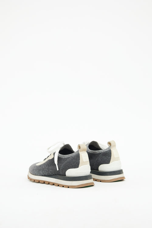 Brunello Cucinelli Grey & Silver Knit Sock Sneaker