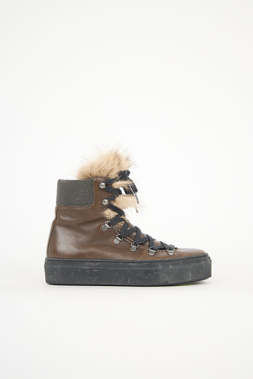 Brunello Cucinelli Leather & Fur Monili Sneaker