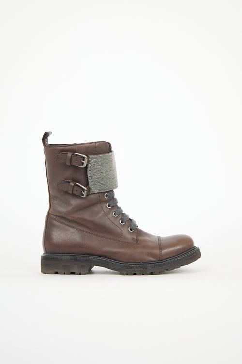 Brunello Cucinelli Leather Monili Combat Boot