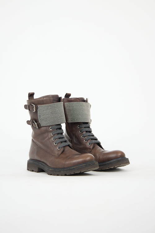 Brunello Cucinelli Leather Monili Combat Boot