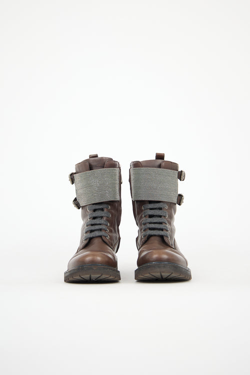 Brunello Cucinelli Leather Monili Combat Boot