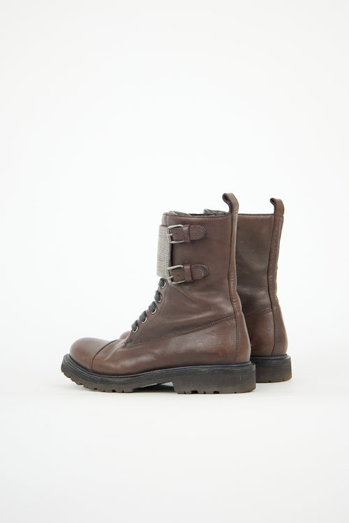 Brunello Cucinelli Leather Monili Combat Boot