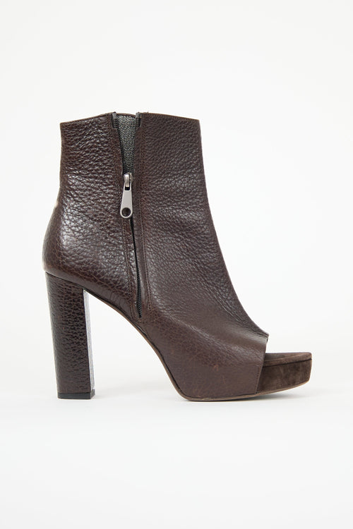Brunello Cucinelli Leather Peep Toe Bootie