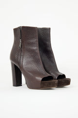 Brunello Cucinelli Leather Peep Toe Bootie