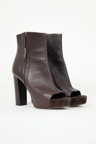 Brunello Cucinelli Leather Peep Toe Bootie