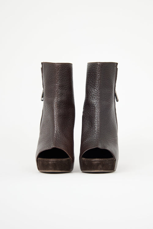 Brunello Cucinelli Leather Peep Toe Bootie