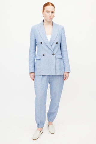 Brunello Cucinelli Blue Linen Blazer Pant Set