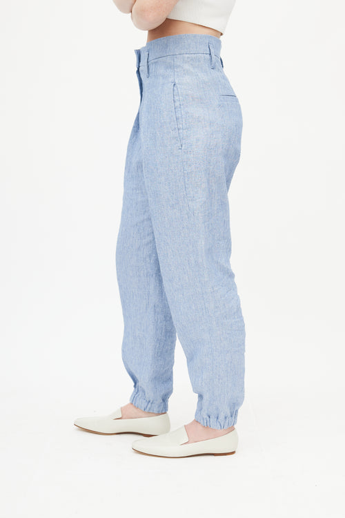 Brunello Cucinelli Blue Linen Blazer Pant Set