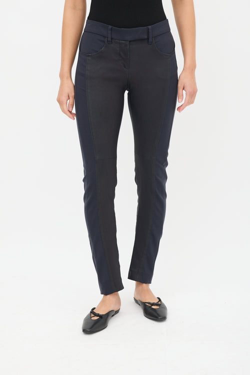 Brunello Cucinelli Navy & Black Panelled Leather Trouser